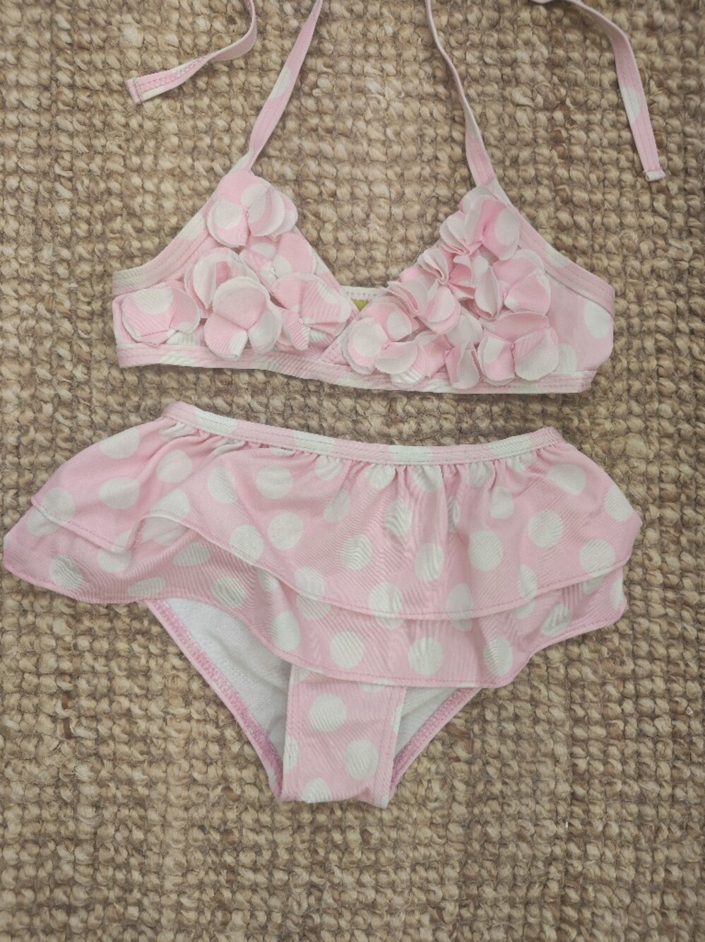 Penelope Mack Pink and White Polka Dot Girls Bikini Set